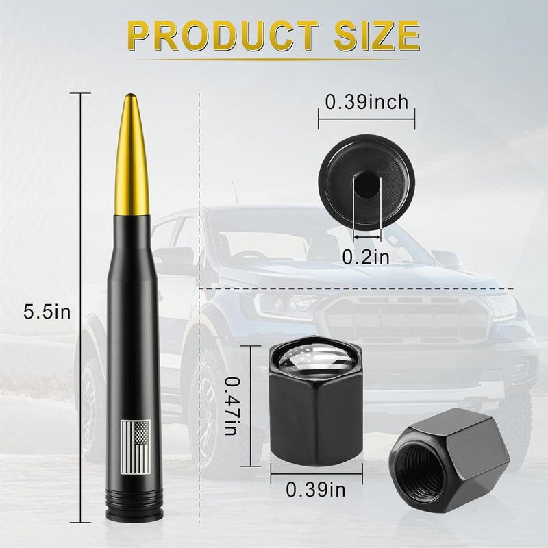 BJSIA American Flag Antenna for Truck with Valve Stem Caps - Universal Compatible with Ford, Dodge, Chevrolet, GMC, Jeep, Toyota Truck Car Accessories, Heavy Duty Pickup Trucks Accessories - Gold - Image 2